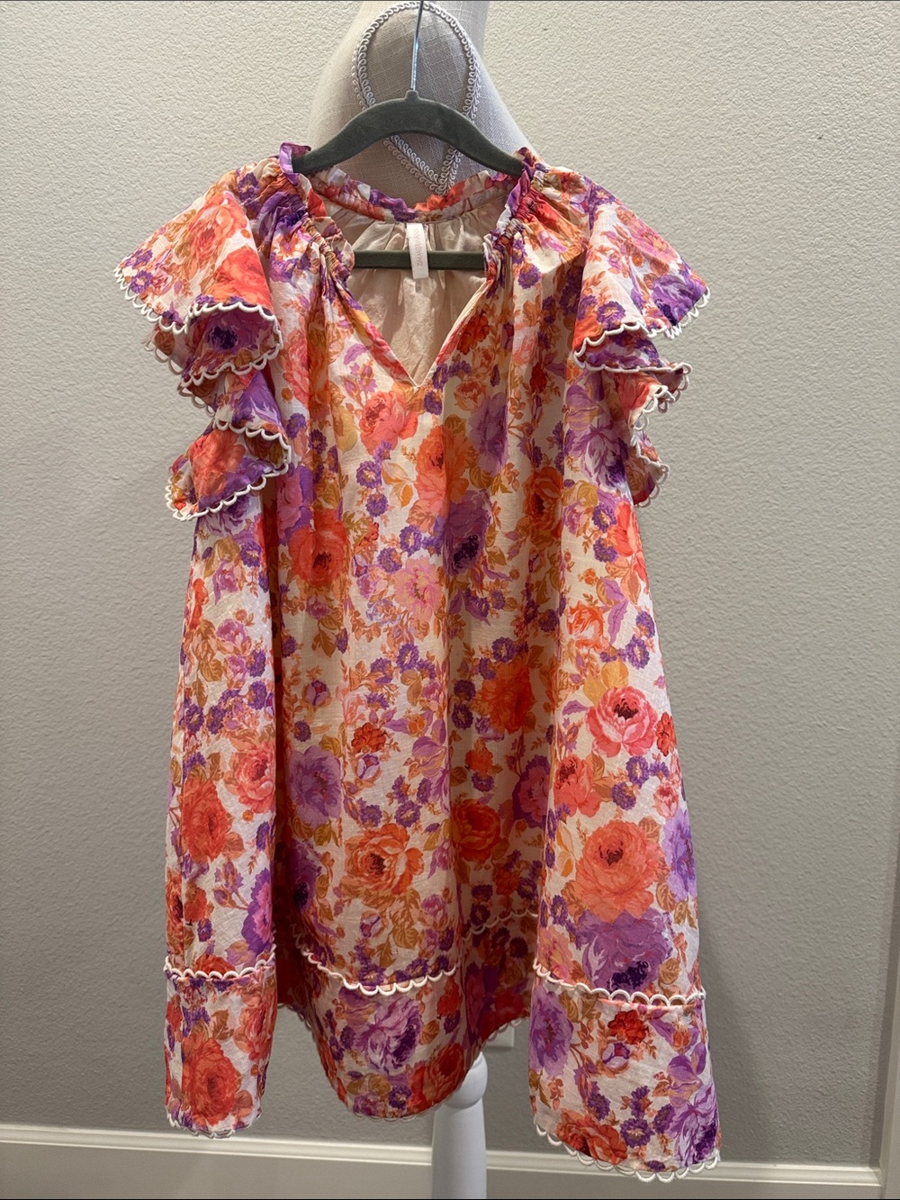 Zimmermann Girls Floral Ruffle Dress in Orange and Purple